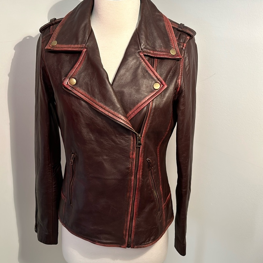 Bordeaux Wine Moto Genuine Leather Jacket. Merlot